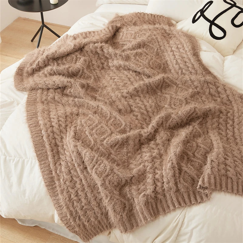2025 new living room knitted blanket bedside blanket sofa office bedroom nap blanket solid color simple
