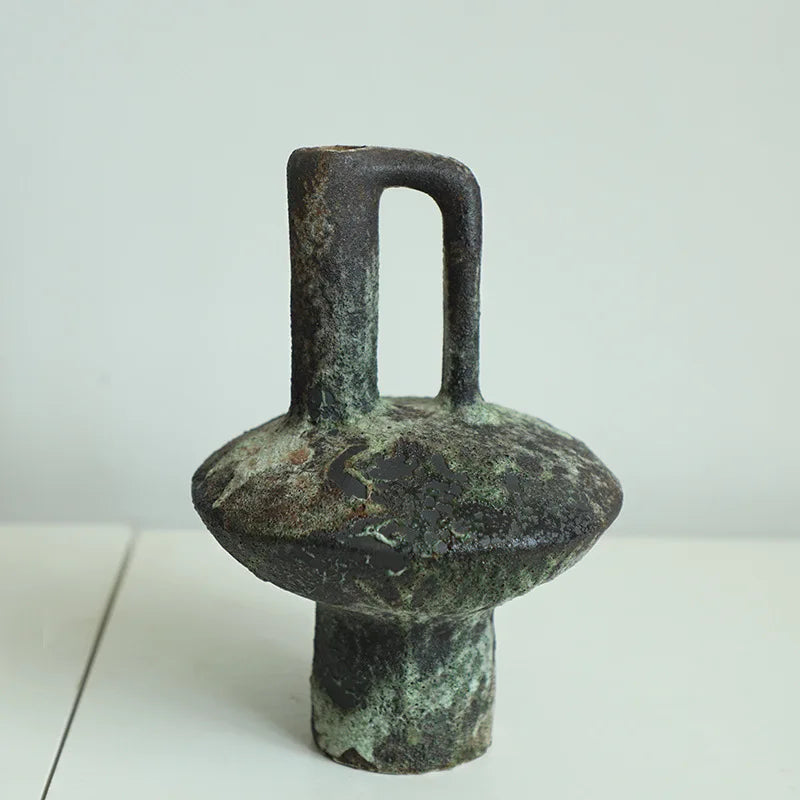 Ceramic Vase Coarse Ceramic Vase Flower Arrangement Retro Handmade Wabi Sabi Style Dry Flowers Zen Flower Arrangement