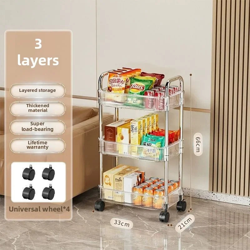 Organizer for Bedroom Living Room & Office 3 Tier Clear Storage Cart with Wheels - Multifunctional Rolling