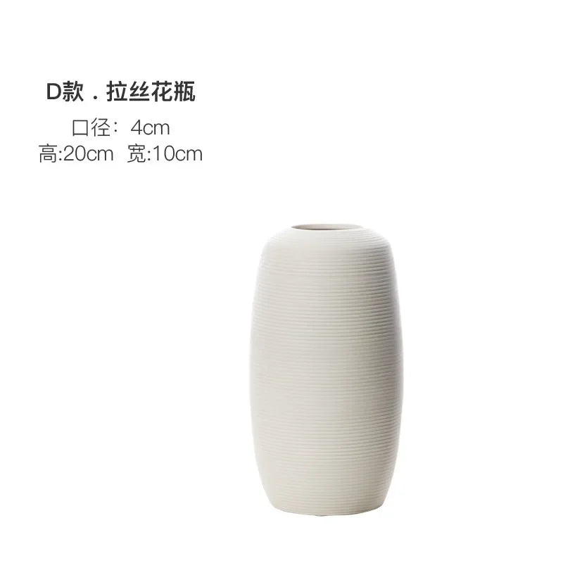 Modern Minimalist Creative White Brushed Ceramic Vase Dried Flower Arrangement Vase Home Decoration Nordic Art Crafts Ornaments