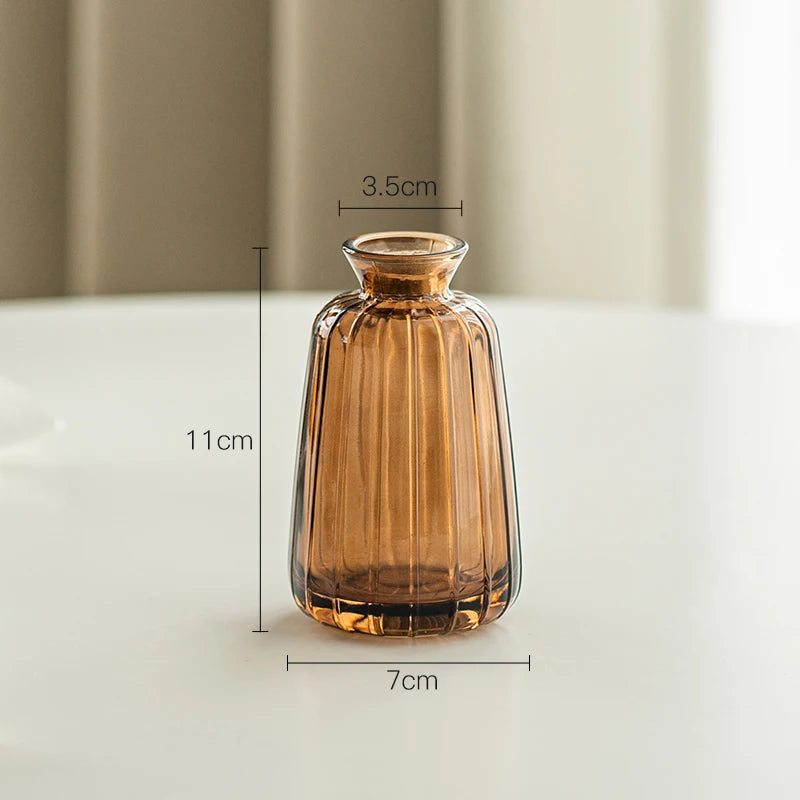 Simple Modern Mini Glass Vase Transparent Aquatic Ornament Flower Arrangement Flower Small Relief Flower Vessel