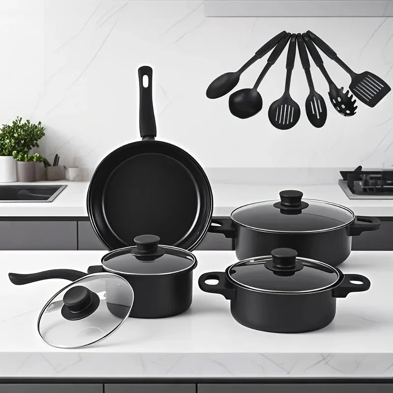 13pcs Nonstick Cookware Set with Frying Pan+Saucepan+Casserole - Induction & Gas Safe Colorful Kitchen Pots for Home Cooking
