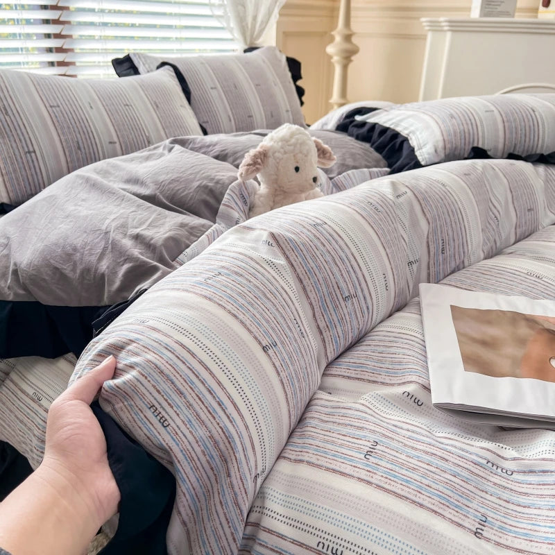 2025 Princess Bedding Set Lace Floral Wash Cotton 4pcs Bedding Quilt Cover Sheet And Pillowcases For Girl Spring Home Textiles