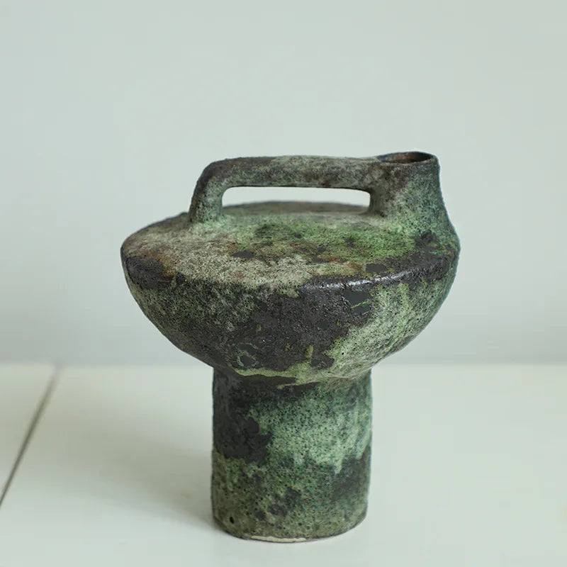 Ceramic Vase Coarse Ceramic Vase Flower Arrangement Retro Handmade Wabi Sabi Style Dry Flowers Zen Flower Arrangement