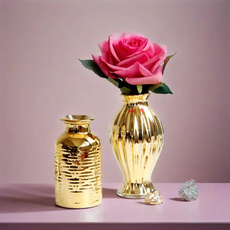 4.7 Inch Elegant Golden Ceramic Vase Tabletop Small Flower Vase Water Planting Pot Home Decorative Centerpiece