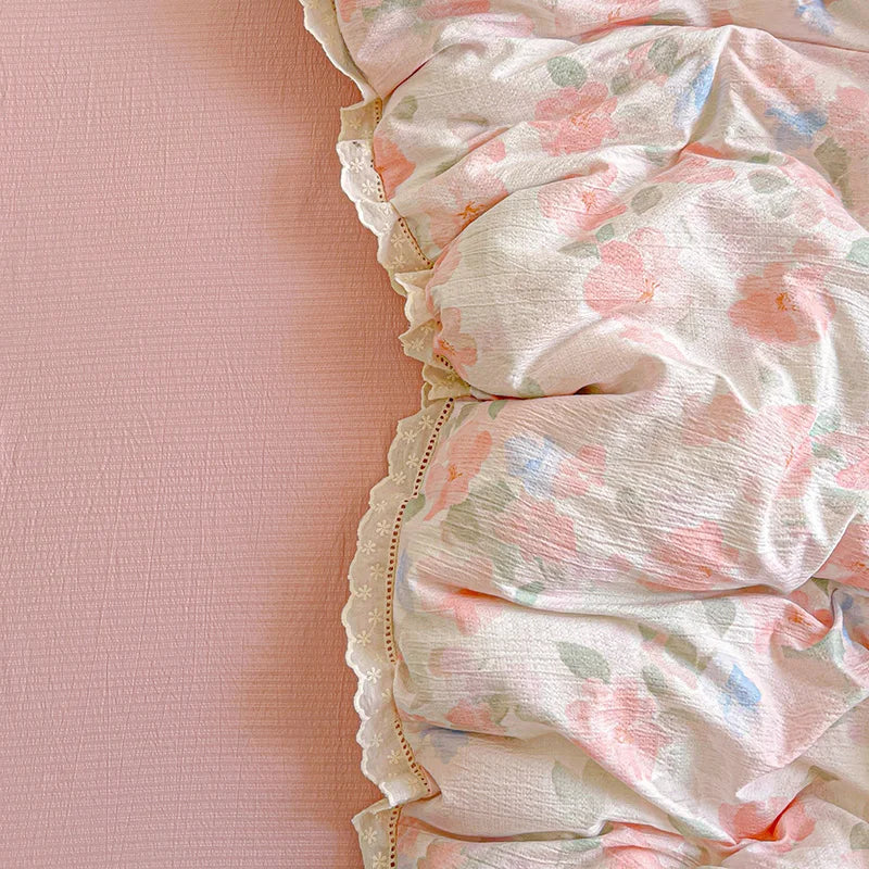 Ins Floral Bedding Set Princess Duvet Cover Set Bed Linen Flat Sheets Set 2 Pillowcases Single Double Queen Size Back To School