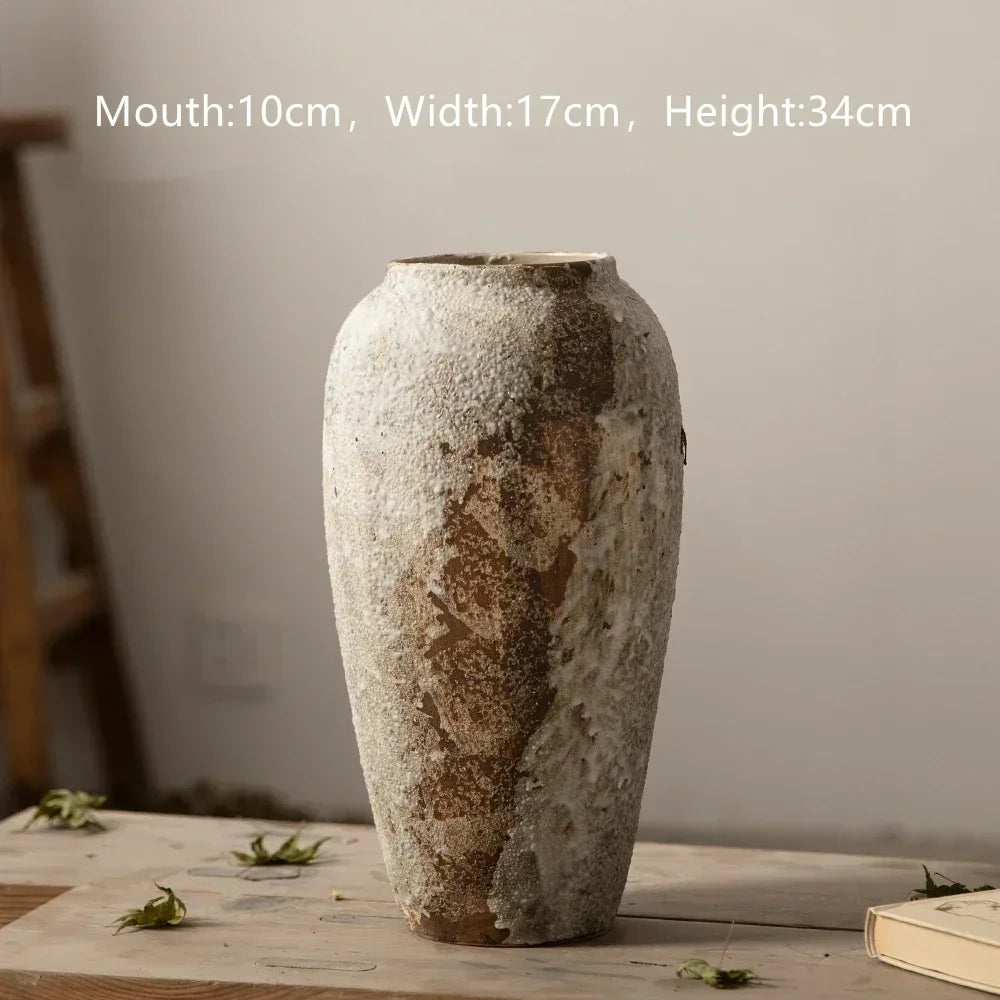 Home Living Room Vase Decor, Vintage Ceramic Vase,,Mottled Retro Style Large Vase, Decorative Ornaments Flower Arrangement