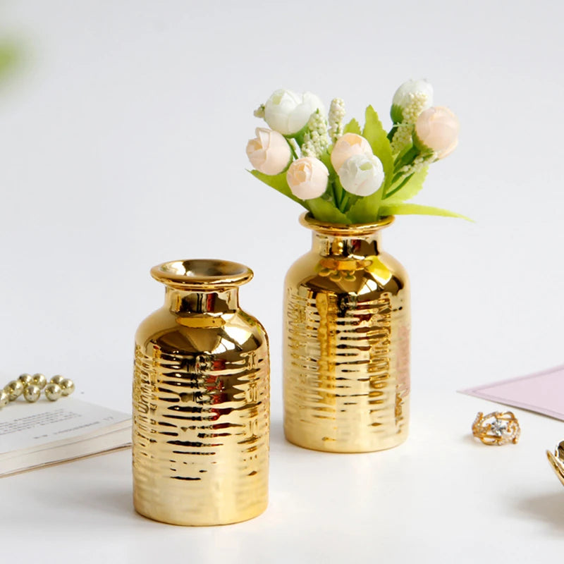 4.7 Inch Elegant Golden Ceramic Vase Tabletop Small Flower Vase Water Planting Pot Home Decorative Centerpiece
