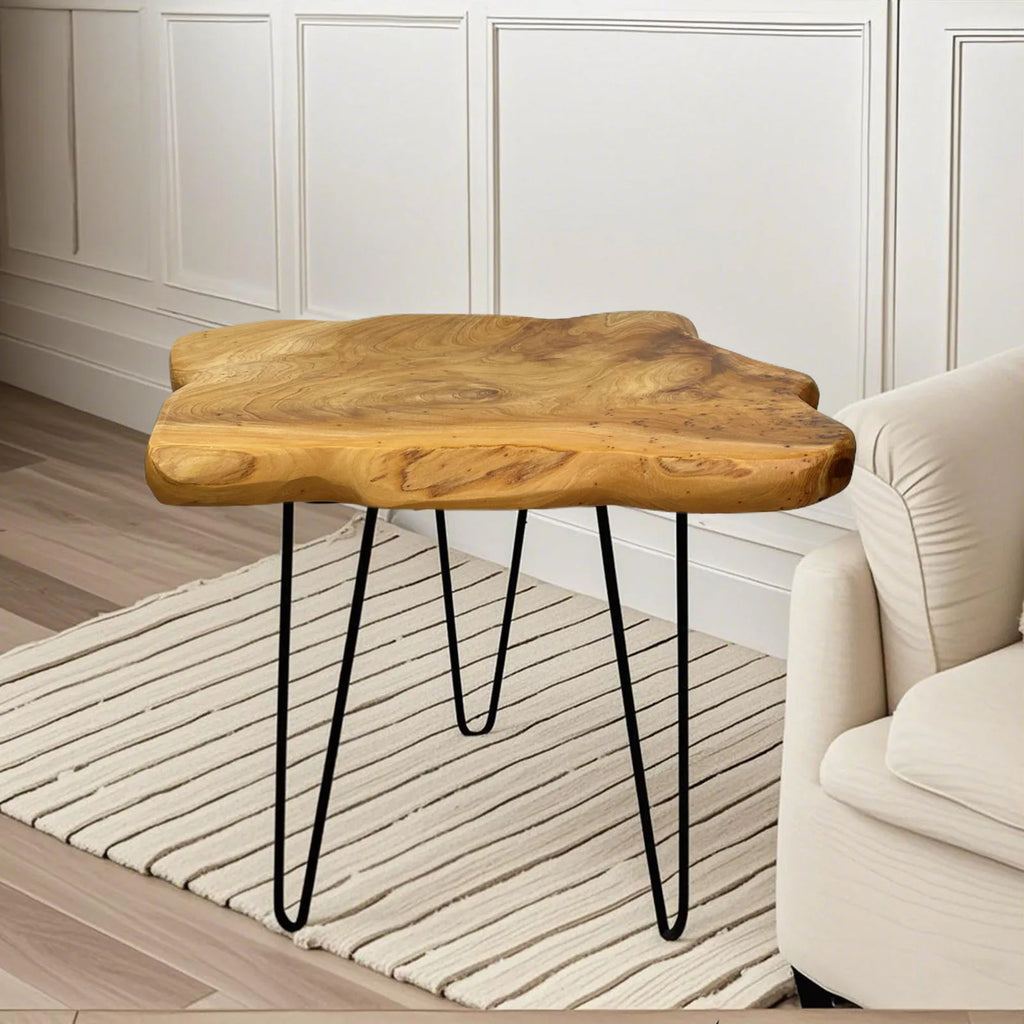 Live Edge Side Table, Wood End Table 16" L x 12" W x 17" T , Nightstand, Plant Stand  ，Unique desktop for Living Room