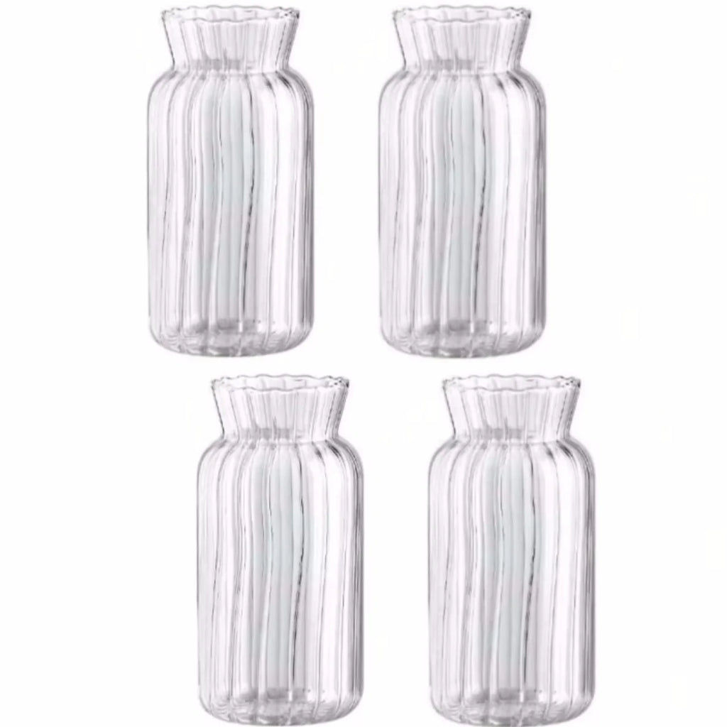 Transparent Glass Vases Hydroponic Plants Flower Arrangement Bottle Mini Retro Striped Vase Home Room Dinner Table Decor ﻿