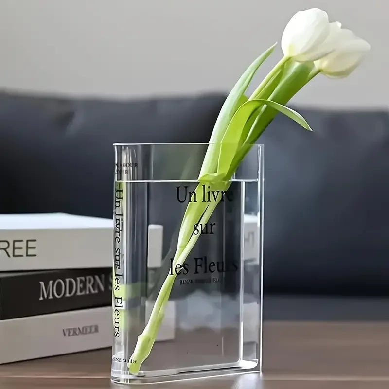 Clear Book Vase Aesthetic Acrylic Vase Unique Flower Vase For Cute Bookshelf Decor Modern Style Vase Room Decor Floral Container