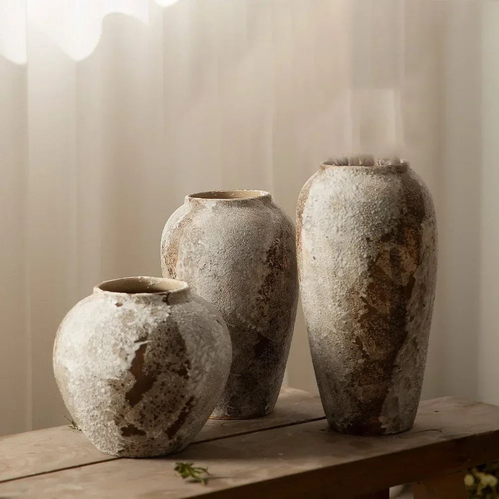 Home Living Room Vase Decor, Vintage Ceramic Vase,,Mottled Retro Style Large Vase, Decorative Ornaments Flower Arrangement