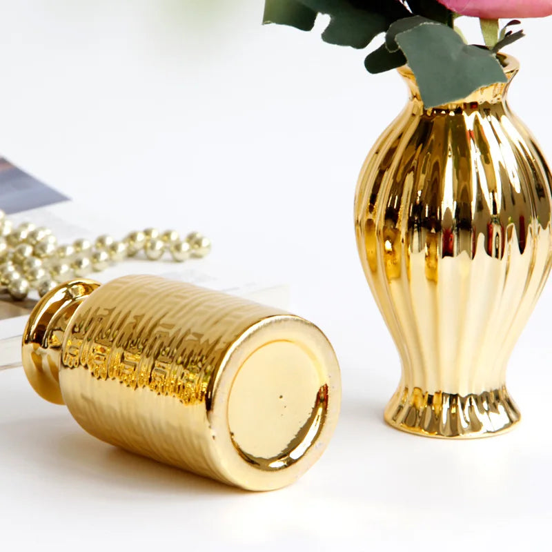 4.7 Inch Elegant Golden Ceramic Vase Tabletop Small Flower Vase Water Planting Pot Home Decorative Centerpiece