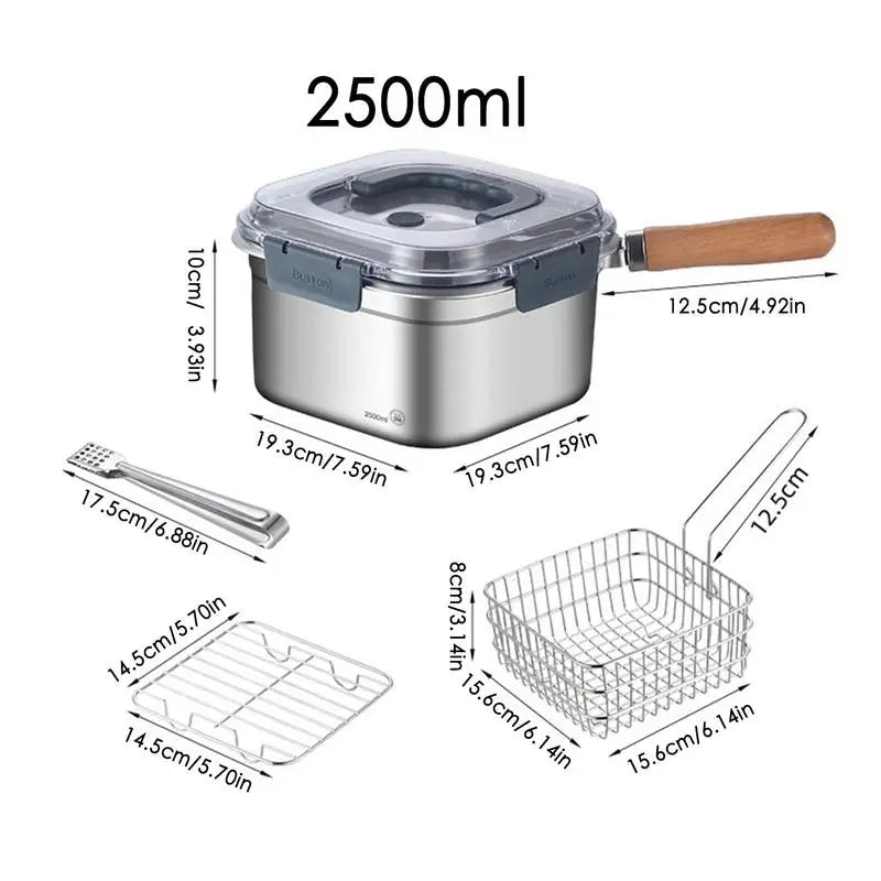 Camping Pot Set Portable Picnic 2.5L Deep Fryer Pot Stainless Steel Cookware Set Frying Pan Cooking Steamer Camping Accessory
