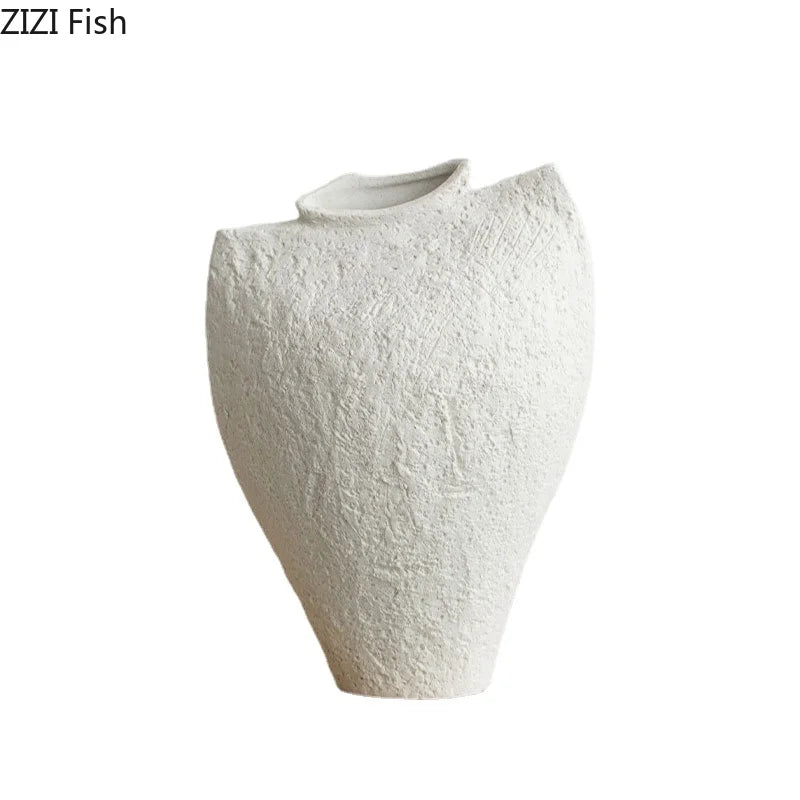 Creative Retro White Ceramic Vase Minimalism Flower Pots Desk Decoration Flowers Arrangement Floral Vases Room Aesthetic Decor