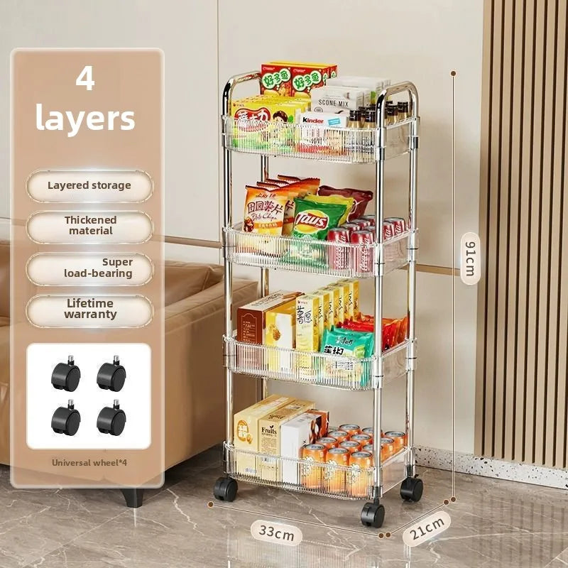 Organizer for Bedroom Living Room & Office 3 Tier Clear Storage Cart with Wheels - Multifunctional Rolling