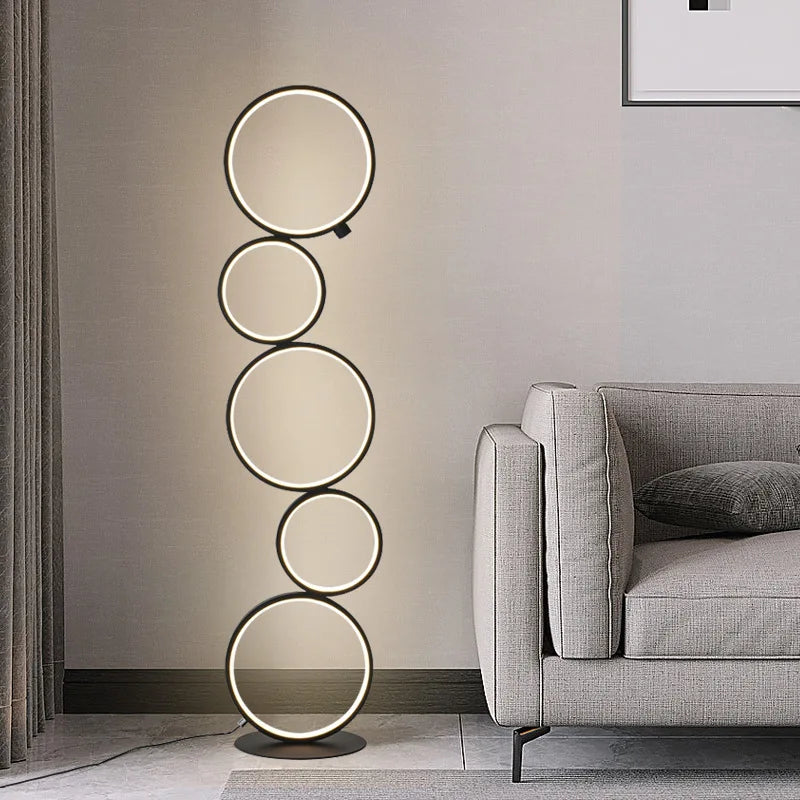 Nordic Floor Lamp Creative Led Living Room Sofa Bedroom Bedside Lighting Ring Design Background Decor Ornament Atmosphere Lamps