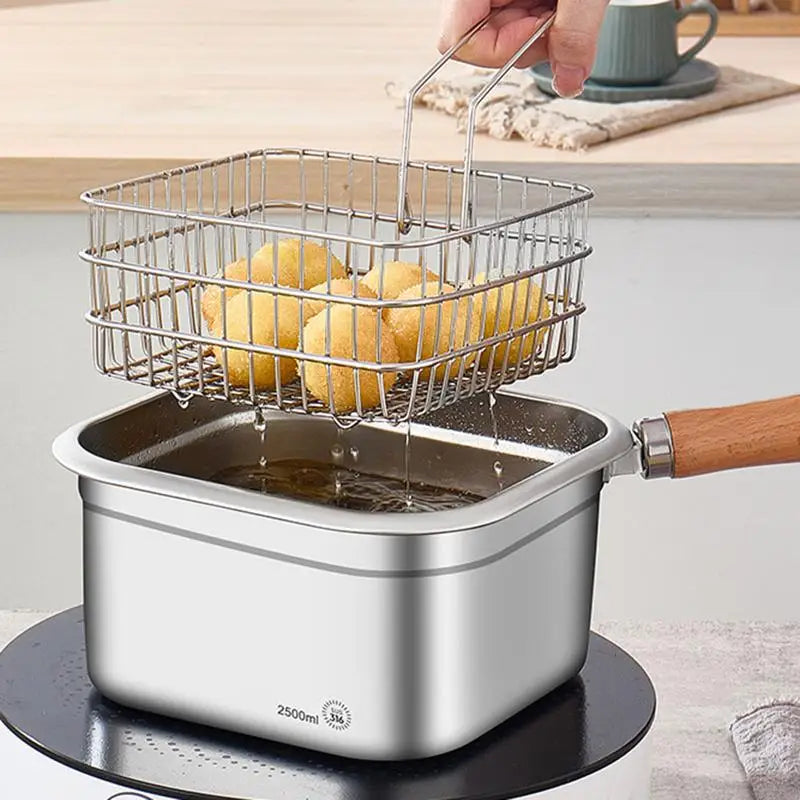 Camping Pot Set Portable Picnic 2.5L Deep Fryer Pot Stainless Steel Cookware Set Frying Pan Cooking Steamer Camping Accessory