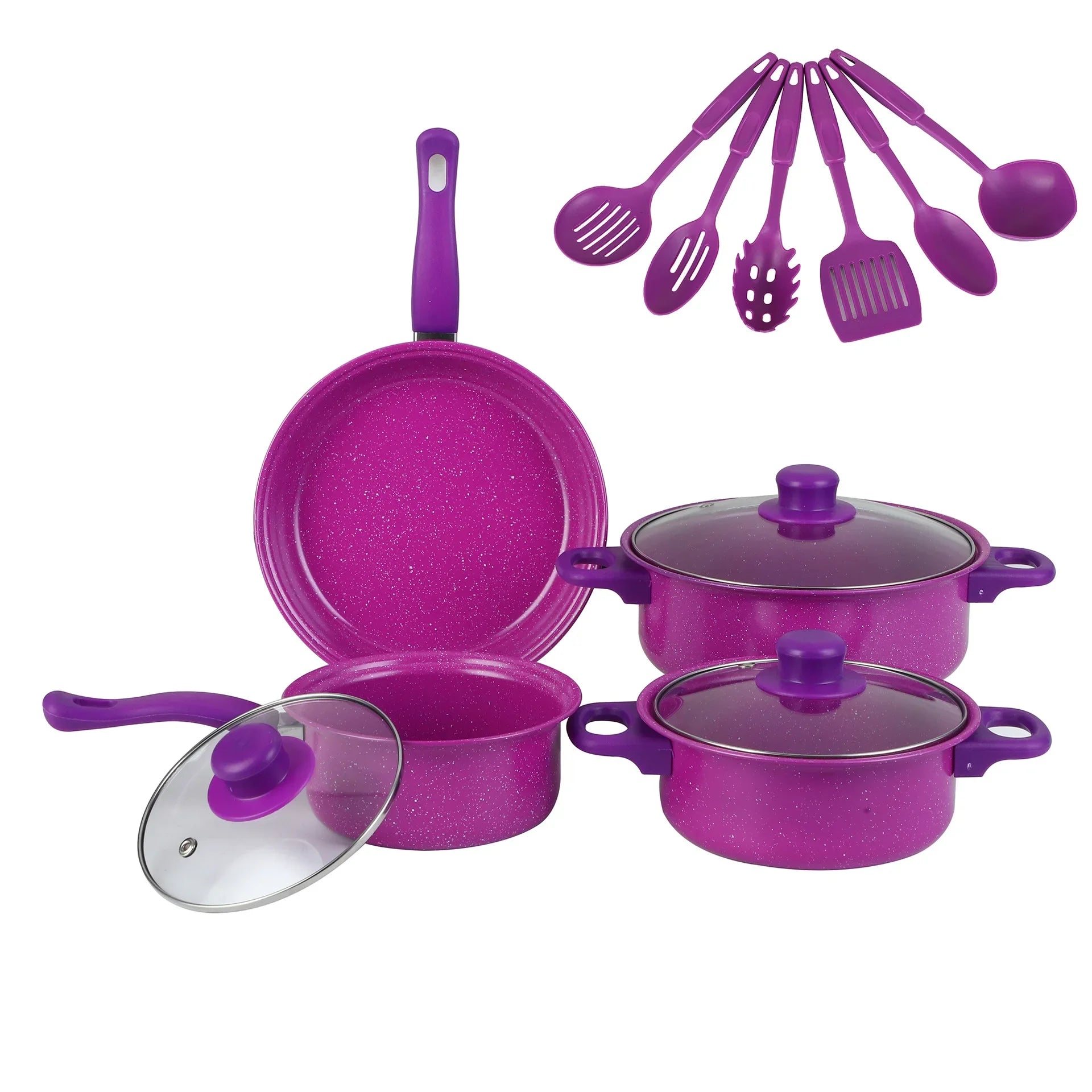 13pcs Nonstick Cookware Set with Frying Pan+Saucepan+Casserole - Induction & Gas Safe Colorful Kitchen Pots for Home Cooking