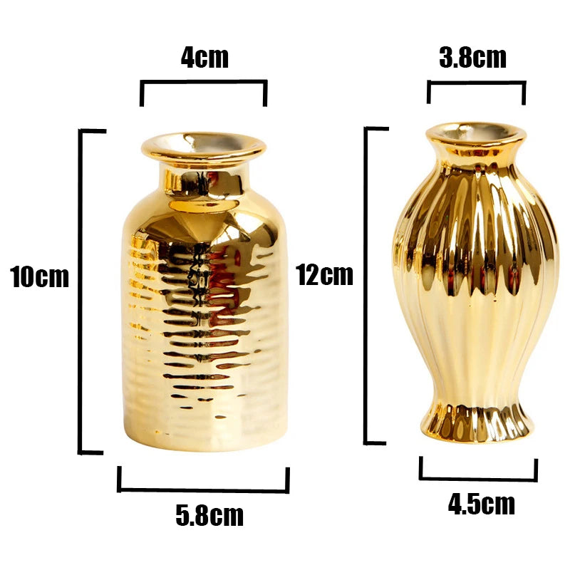 4.7 Inch Elegant Golden Ceramic Vase Tabletop Small Flower Vase Water Planting Pot Home Decorative Centerpiece