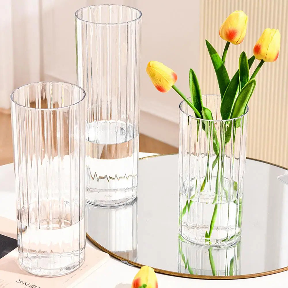 1Pcs Cylinder Flower Vase Shatterproof Plastic Vases Acrylic Hydroponic Home Decor Clear Large Tall Transparent Decorative Vase