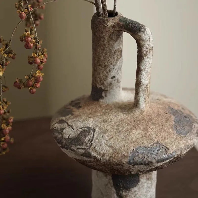 Ceramic Vase Coarse Ceramic Vase Flower Arrangement Retro Handmade Wabi Sabi Style Dry Flowers Zen Flower Arrangement