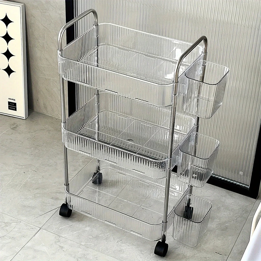 Organizer for Bedroom Living Room & Office 3 Tier Clear Storage Cart with Wheels - Multifunctional Rolling