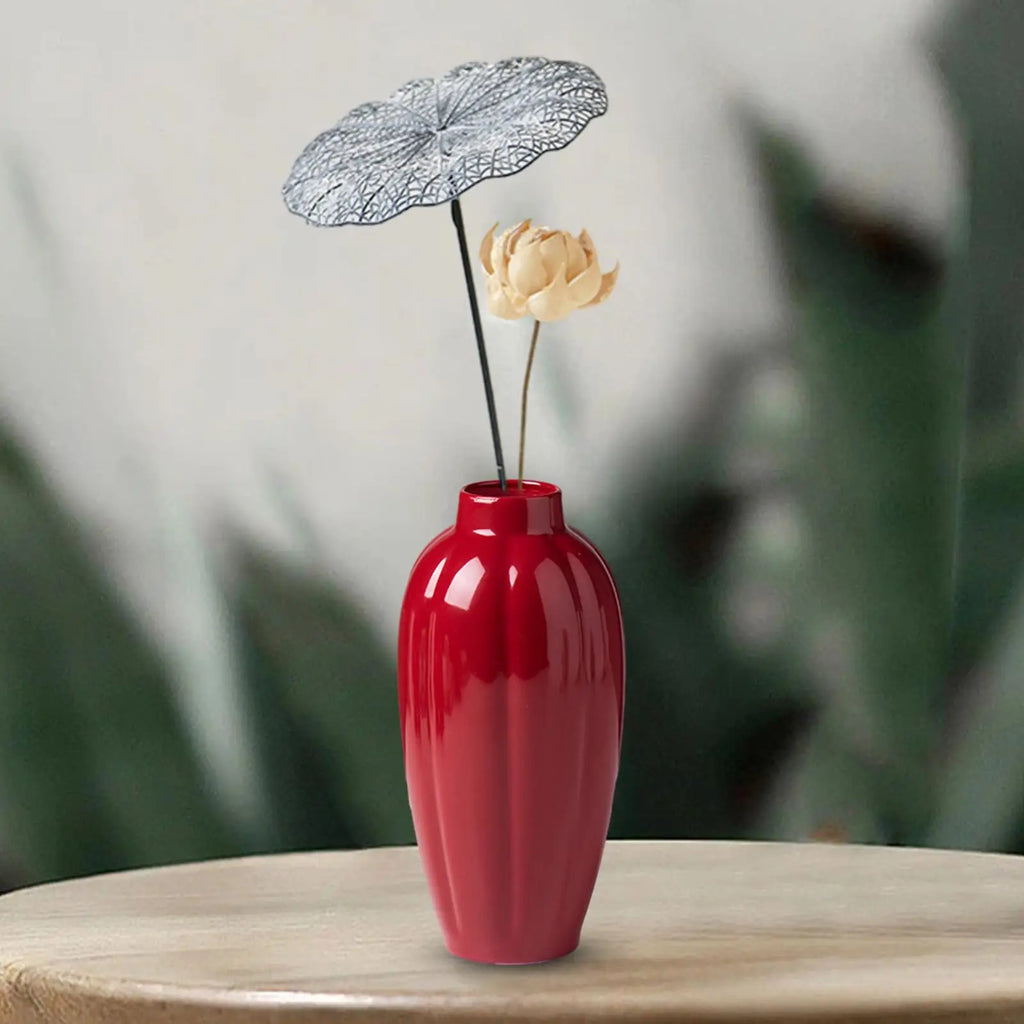 Ceramic Red Vase Rustic Decorative Vases Flower Vases Small Red Vase for Kitchen Bedroom Home Office Decoration Bookshelf Shelf